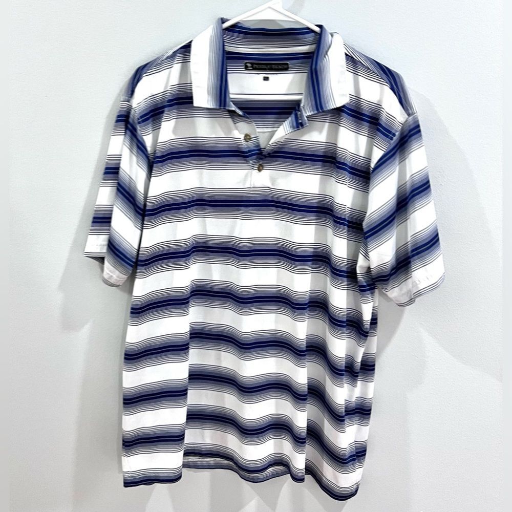 Pebble Beach men’s performance blue and white striped golf polo shirt size XL